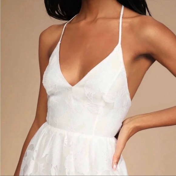 White Jacquard Organza Backless Lace-Up Midi Dress 🌿 - Picture 3 of 7